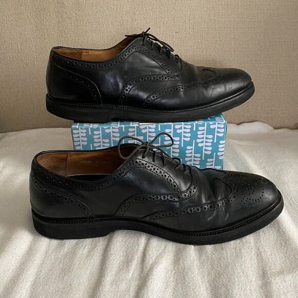 French Shriner Whitman Black Leather Wingtip Oxfords Mens Dress Shoes Size 12 M - Picture 1 of 10